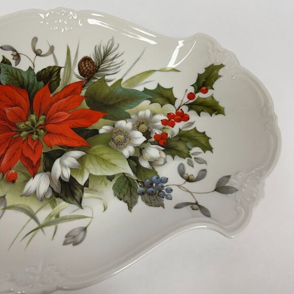 Tirschenreuth Bavaria Platter Tray Plate Fine Porcelain Poinsettia Acorn Floral - Picture 5 of 10